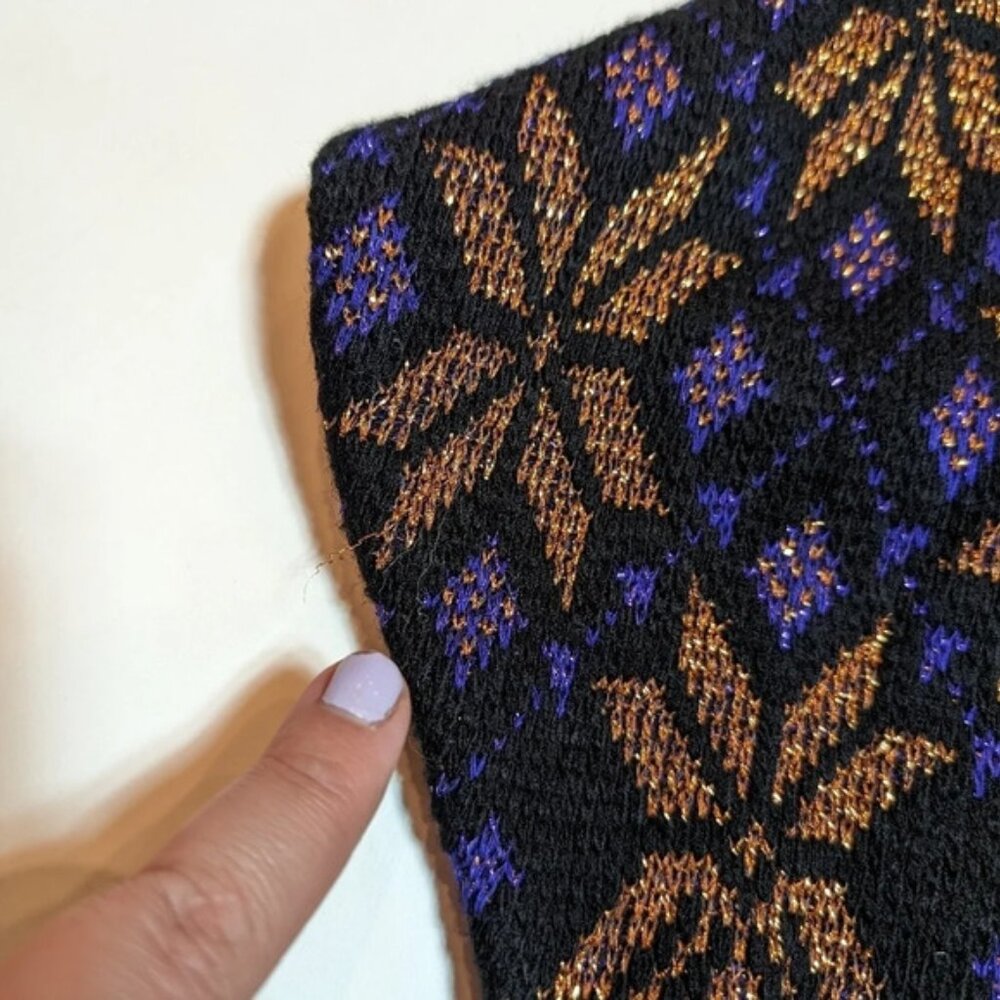 Vintage  Rose Sparkle Black Gold Indigo Purple Snowflake Floral Small - Picture 8 of 9
